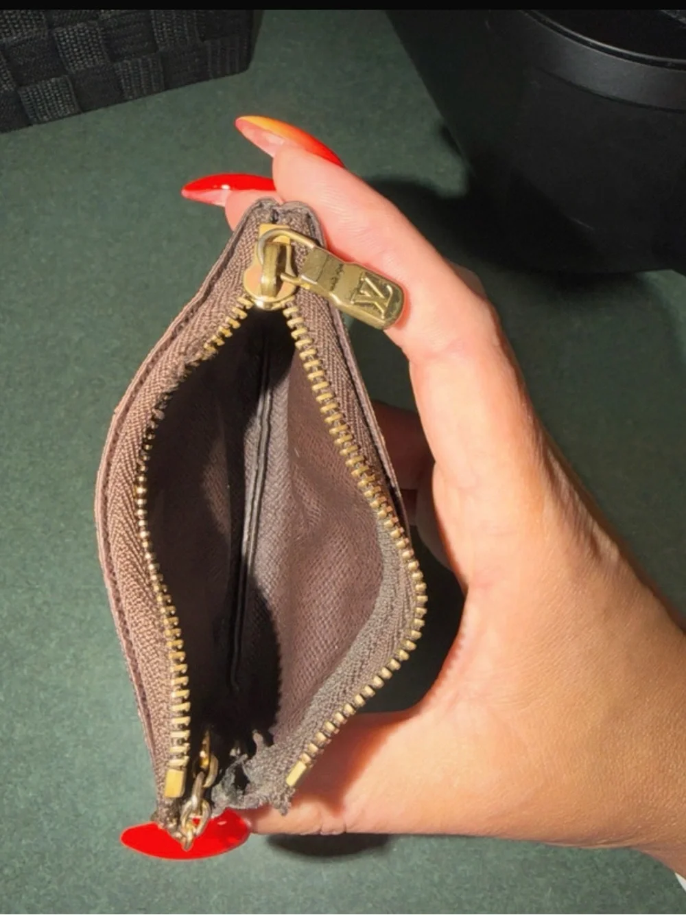Louis Vuitton Brown Damier Ebene Zip Key Pouch with Gold Chain